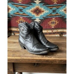 CAPEZIO Womens Size 7 Black Leather Silver Accent Zip Cowboy Western Ankle Boots